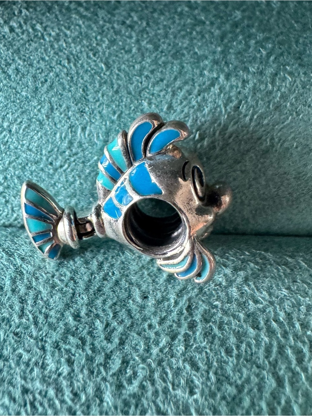 Pandora Silver Fish Charm with Bright Blue Enamel